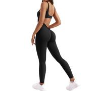 ZAAYO Combinaison évasée pour femme - Coupe ajustée - Scrunch Butt - Longue - Sans manches - Dos nu - Combinaison de yoga - Combinaison intégrale extensible et élégante, Noir , L