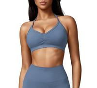 ZAAYO Soutien-gorge de sport pour femme, dos nu, soutien-gorge de gym, soutien-gorge de sport, soutien-gorge push-up, soutien moyen, soutien-gorge d'entraînement, haut de yoga, #2 Bleu colombe, L