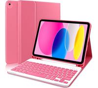 Zabatoco Étui de protection pour iPad 10e génération avec clavier 10,9" 2022 QWERTY espagnol, clavier sans fil amovible avec porte-stylo pour iPad 10a Gen, rouge pastèque