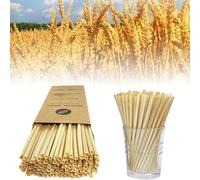 ZABEES 100 Pailles de blé bio, pailles écologiques, biodégradables, 20cm/calibre 4 mm, pour les boissons dans les bars, les fêtes, la maison, cocktails