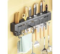 ZABEES Porte - Ustensiles De Cuisine Mural En Acier Inoxydable, Support Rangement Mural éTagèRe De Cuisine，Ustensiles De Cuisine, Support, Crochet, Porte - Couteau, 40cm, Noir