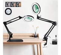 ZABOUL 2 en 1 Lampe de Bureau Loupe, 10X Lampe Loupe sur Pied avec Base et Pince, 3 Modes de Couleur et 10 Niveaux de Luminosité, Loupe Eclairante pour Lecture, Réparation, Artisanat