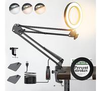 ZABOUL Lampe de Bureau avec Loupe 10X et LED, Loupe Sur Pied avec 3 Modes de Couleurs et 10 Niveaux de Gradation, Lampe Loup avec Bras Pivotant Réglable Pour Lire et Travailler