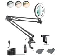 ZABOUL Lampe de Bureau Loupe 10X 15X et LED, Lampe Loupe Sur Pied avec 3 Modes de Couleurs et 10 Niveaux de Gradation, Lampe Eclairante avec Bras Pivotant Réglable Pour Lire et Travailler