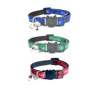ZACAL Lot de 3 colliers pour chat avec inscription « Please Do Not Feed Me/I Am Microchipped » avec boucle à dégagement rapide et sécurisée pour chat Bleu Vert et rouge