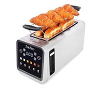 ZACHVO Grille-pain Longue Fente 4 Tranches avec Écran Tactile, Compte à Rebours LED et Mémoire, 5 Programmes, Modes 1 Tranche et Bagel, Fentes Extra-Larges, Réchauffe-viennoiseries, Acier Inoxydable