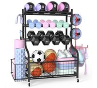 ZACHVO Support pour haltères avec roulettes à 360°, 8 crochets, tapis de yoga et matériel de rangement, gain de place pour haltères