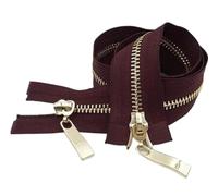ZacLAy 80/100/120Cm Fermeture Éclair Double Curseur Métal Or Clair Dents Zip, Bordeaux, 5#, 80cm