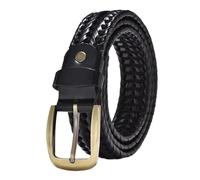 ZacLAy Ceintures Tressées en cuir Véritable pour Hommes, Sangle Vintage Tressée, Boucle Ardillon Dorée, Décontractée pour Sangle de Jean, BZ001 Black