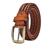 ZacLAy Ceintures Tressées en cuir Véritable pour Hommes, Sangle Vintage Tressée, Boucle Ardillon Dorée, Décontractée pour Sangle de Jean, BZ001 Brown