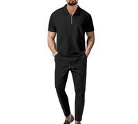 ZACOLLAN Costume De Sport Homme Casual Pantalon De Sport Homme T-Shirts Homme Set Streatwear Survêtements Homme Manches Courtes Homme T-Shirt De Sport Homme A-Black1 L