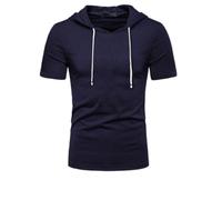 ZACOLLAN Manche Courte Homme Léger Respirable Confortable Chemise en Lin Mince Mode Sweat À Capuche Urbain Classique Décontractée Shirt H-Dark Blue L