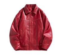 ZACOLLAN Veste Homme Classique Rétro Mode Veste En Faux Cuir Homme Jeunesse Personnalité Tendance Veste De Moto Homme Casual Confortable Chaud Veste Extérieure Homme G-Red M