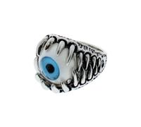 Zac's Alter Ego Bague mauvais œil et crocs - Bijou gothique vintage punk crâne cadeau pour homme et garçon, 20 mm, Alliage métallique
