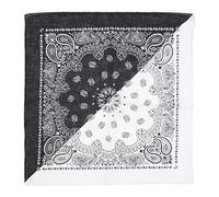 Zac's Alter Ego Bandana/foulard/foulard style rétro vintage cowboy cachemire, Half & Half Retro Noir/Blanc, Approx 53cm x 53cm