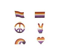 Zac's Alter Ego Lesbian Pride Accessories - Bracelet avec drapeau pour peinture faciale, badge, ceinture, sifflet et lunettes, Lot de 6 pin's en métal lourd, 25mm