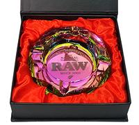 Zactly Cendrier exclusif en verre brut octogonal décoratif portable, cendrier de bureau moderne et ravissant avec fond doux, livré dans un élégant coffret cadeau (arc-en-ciel multicolore glacé)