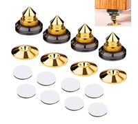 ZACUDA 4 Pièces Pointes de Haut-Parleur Dorées - Embouts de Caisson de Basses, Spike Pointe de Decouplage Enceinte avec 4 Patins de Base et 8 Autocollants pour Lecteur CD DVD