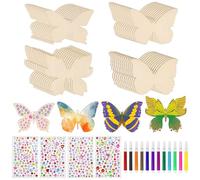 ZACUDA 48 PCS Kits de Bricolage pour Enfants, Papillon en Bois, Bricolage Papillon en Bois, Kits de Activité Manuelle avec 12 Crayons Aquarelle et 4 Autocollants de Pierres Précieuses