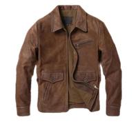 Zadaos Veste de motard en cuir de vache poli à l'huile pour homme - Col court - Style décontracté, marron, 4XL