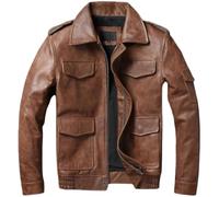 Zadaos Veste de motard en cuir de vache véritable pour homme, coupe ajustée, couche supérieure, col multiples, vêtements d'extérieur tendance, Cire à l'huile marron kaki, 4XL
