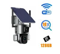 ZADCCS Caméras de sécurité, 8MP 4G Solar Camera Wireless 4K Dual Lens 4X 10X Panel Human Detection PTZ Surveillance Outdoor IP Cameras(WiFi 10X Zoom 128GB)