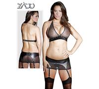 ZADO Sexy Ensemble de Mini Jupe et Top Court en Cuir Nappa Noir Taille L
