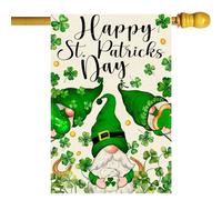 ZAEW Gnomes Vert Trèfles Trèfles Saint Patrick Grand drapeau de maison 71 x 101,6 cm Grand Vertical Double Face Yard Extérieur Décoration de vacances