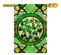 ZAEW Grand drapeau de maison en verre teinté vert trèfle vert 71 x 101 cm Grand drapeau vertical double face cour extérieur vacances décoration