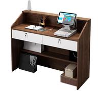 ZAFDZSW Petit Comptoir Réception, Bureau Moderne avec Tiroir Verrouillable et Étagères Ouvertes, Comptoir Caisse pour Magasin, Hôtel, Boutique(Brown,39.3in/100cm)