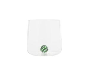 Zafferano Bilia Coffret de 4 Verres Tumbler Candy en Verre Borosilicaté Soufflé à la Main Couleur Verte avec Sphère Interne Rayée Design Ludique Nostalgique