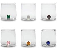 Zafferano Bilia Tumbler en Verre Transparent Fait Main, Décoré d'une Boule de Verre Coloré à L'Intérieur, cl 44 h 90mm d 88mm - Set 6 pièces - Couleurs Assorties
