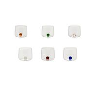 Zafferano Bilia Tumbler Junior Coffret de 6 Petits Verres pour liqueurs et amers en Verre borosilicaté Fait Main avec Base sphérique colorée, Couleurs Assorties