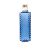 Zafferano Isolano Bouteille d'eau en verre borosilicate fabriquée à la main, légère et robuste, design diamant, avec 2 bouchons, couleur bleu clair