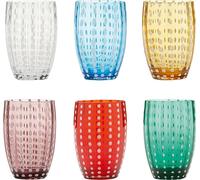 Zafferano Perle Couleurs Mélangées 2 – lot de 6 verres soufflés bouche 32cl, faits main, artisanaux, pour eau ou cocktails