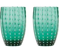 Zafferano Perle Green Glass - Verre soufflé à la bouche, 32 cl, fait main - Lot de 2 verresartisanaux pour eau ou cocktails
