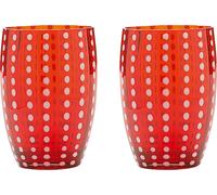 Zafferano Perle Red Glass - Verre soufflé à la bouche, 32 cl, fait main - Lot de 2 verresartisanaux pour eau ou cocktails