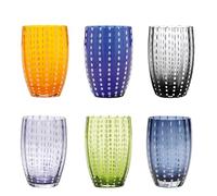 Zafferano Perle Tumbler en Verre - Verre Coloré Transparent Fait Main, cl 32 h 109mm d 71mm - Set 6 Pièces - Couleurs Assorties