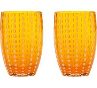 Zafferano Perle Verre Orange – verre soufflé 32cl, fait main, set de 2 verres artisanaux pour eau ou cocktails, style coloré