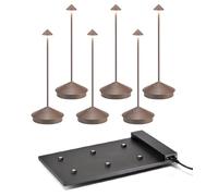 Zafferano Pina Pro, lot de 6, lampe de table LED sans fil rechargeable, commande tactile, variateur 2200-3000 K, hauteur 29 cm, avec station de recharge pour 6 lampes