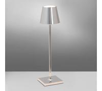 Zafferano Lampe de table Poldina Micro – Chrome, Rechargeable sans fil, Tactile, 2200–3000K, H27,5cm