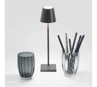 Zafferano, Poldina Micro, Lampe de Table Rechargeable et Sans Fil avec Contrôle Tactile, Convient pour le Salon et l'Extérieur, Dimmer 2200-3000 K, Hauteur 27,5 cm, Couleur Gris Foncé