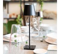 Zafferano, Poldina Pro, Lampe de Table Rechargeable et Sans Fil avec Contrôle Tactile, Utilisable également comme Lampe d'Extérieur, Dimmer 2200-3000 K, Hauteur 38 cm, Couleur Noir