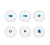Zafferano Teca Mare Lot de 6 verres à eau transparents en carton mélangé avec 6 inclusions maritimes différentes