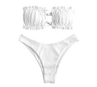 ZAFUL Ensemble bikini pour femme Bandeau à cordon avec haut découpé et volants avec taille haute Maillots de bain pour femmes, Blanc-A., S