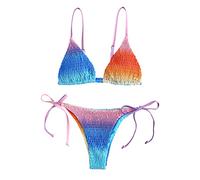 ZAFUL Ensemble Bikini Rembourré, Coupe Triangle Dentelle Imprimé Teinture Cravate + Gilet Ensemble Trois Pièces Haut Short de Bain Taille Basse Relié, Multicolore-b-e, S
