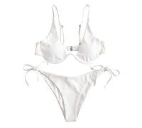 ZAFUL Maillot de bain 2 pièces avec armatures pour femme Motif léopard Criss Cross Push Up Haut rembourré Bikini, Blanc-A., L