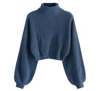 ZAFUL Pull en tricot élégant à col roulé et manches longues pour femme avec structure côtelée, court pour automne hiver, L
