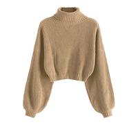 ZAFUL Pull en tricot élégant à col roulé et manches longues pour femme avec structure côtelée, court pour automne hiver, S