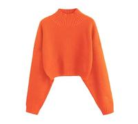 ZAFUL Pull en tricot élégant à col roulé et manches longues pour femme, avec structure côtelée, pour automne hiver, A-orange., M